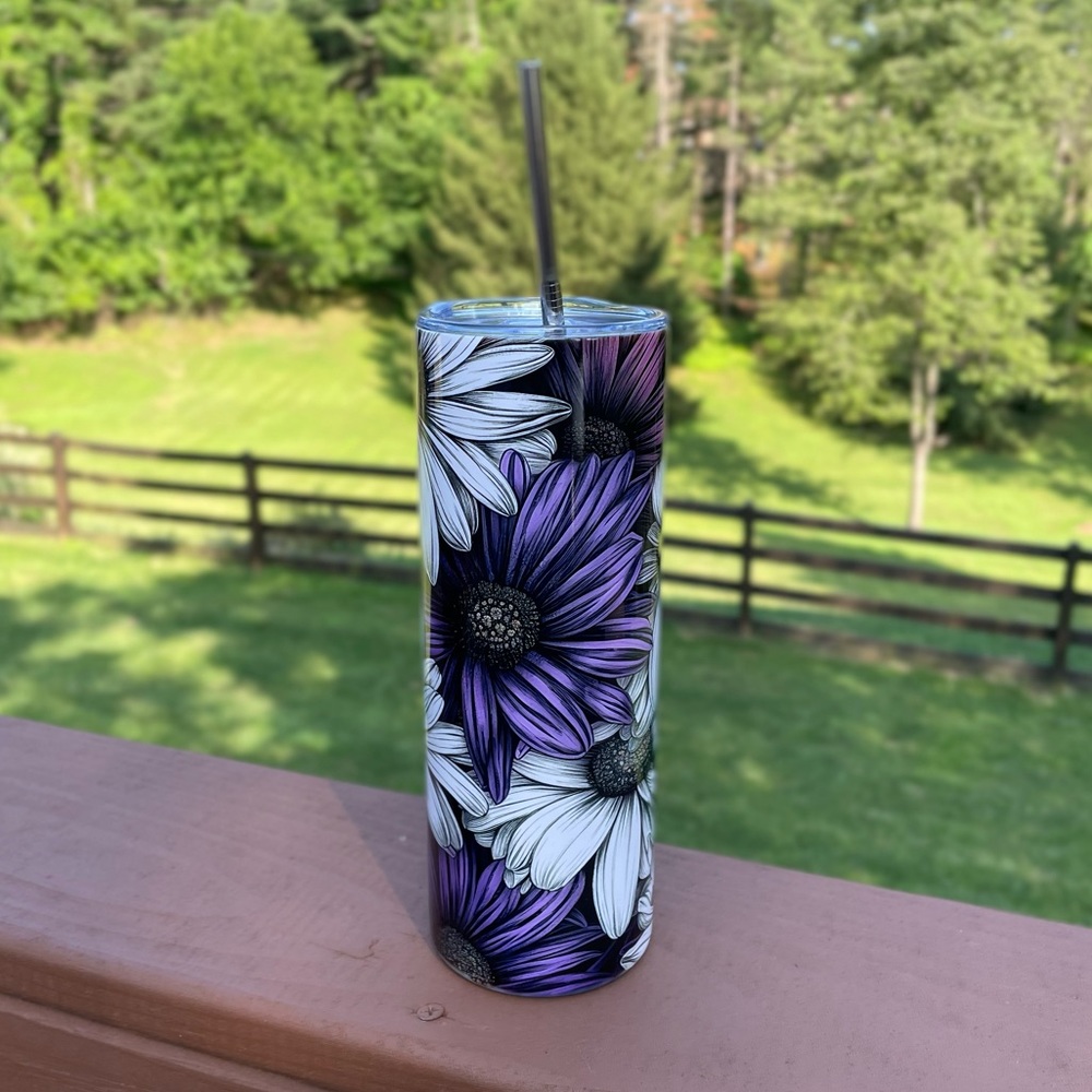 20 Oz Skinny Straight Tumbler - Purple Flowers